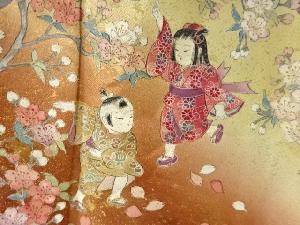 アンティーク　作家物　寿光織　桜に童子模様留袖(比翼付き)